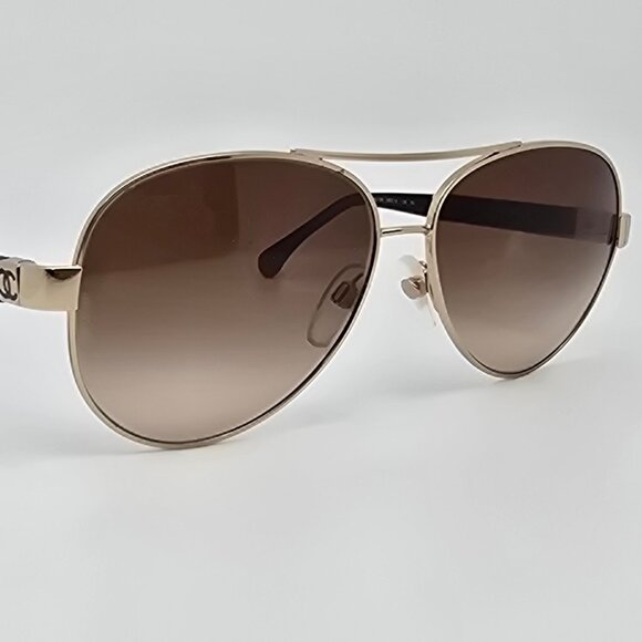 Chanel 4195-Q c. 395/3B Gold Quilted Leather Frame Brown Lens Aviator Sunglasses main image 11